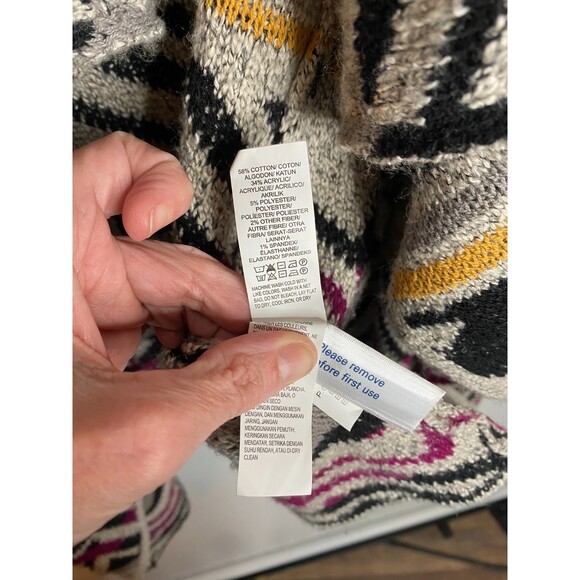 Lucky Brand Geometric Design Soft Warm Cozy Chunky Open Front Cardigan Small - Picture 6 of 11